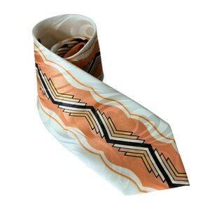 ROMARIO MANZINI Orange Cream Geo Pattern Ugly Tie Wide Unique Hideous Standout